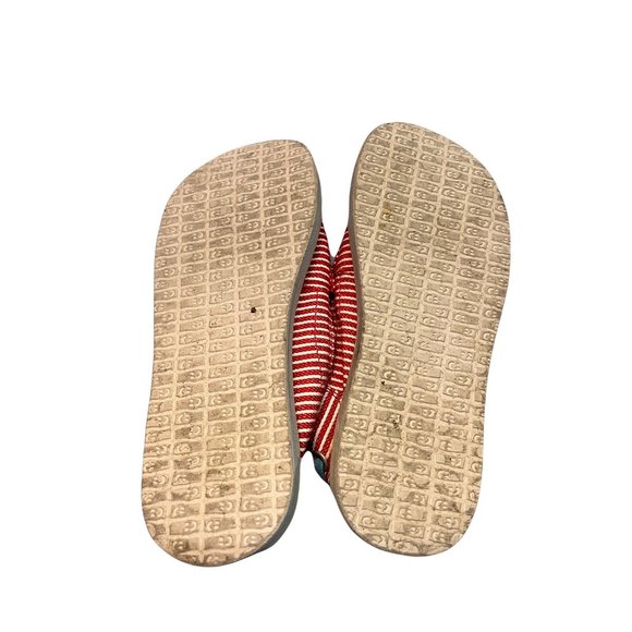 Sanuk Red White Striped Castaway Low Top Moccasins Flat Slip On Shoes Girls - Picture 6 of 6